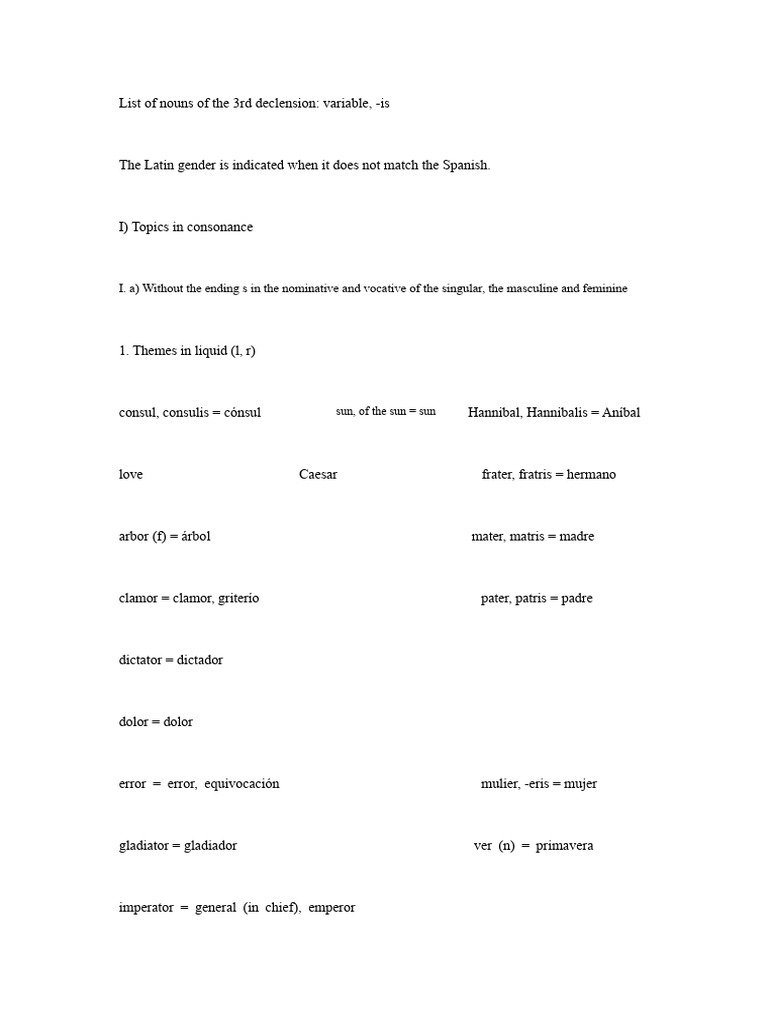 Latin 3rd Declension Nouns List | PDF | Grammatical Gender | Linguistics