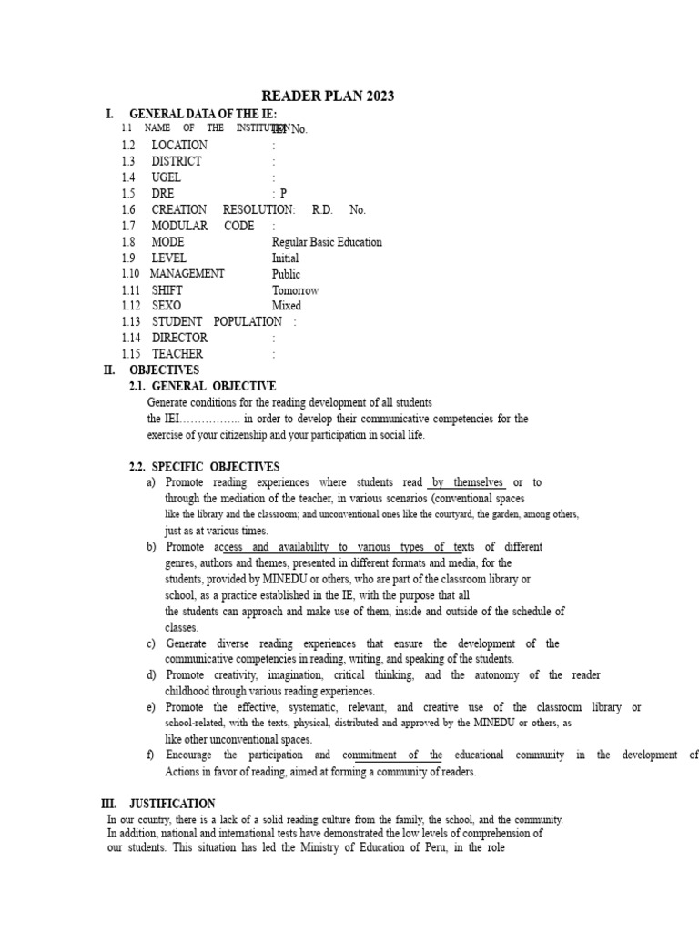 Reading Plan Model | PDF | Curriculum | Reading Comprehension