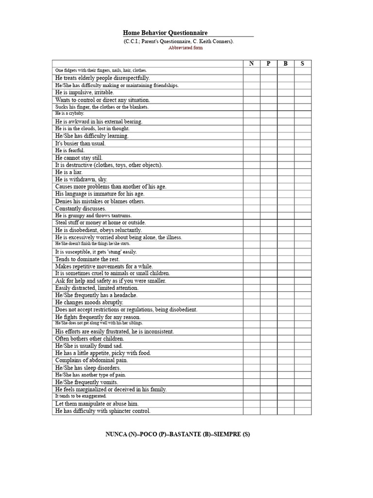 Conners Parent Behavior Questionnaire | PDF | Behavioural Sciences ...