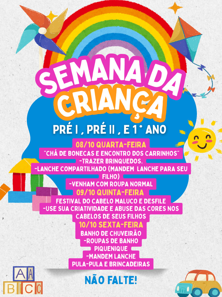 Cartaz Dia Das Crianças Escola Divertido Infantil Colorido | PDF