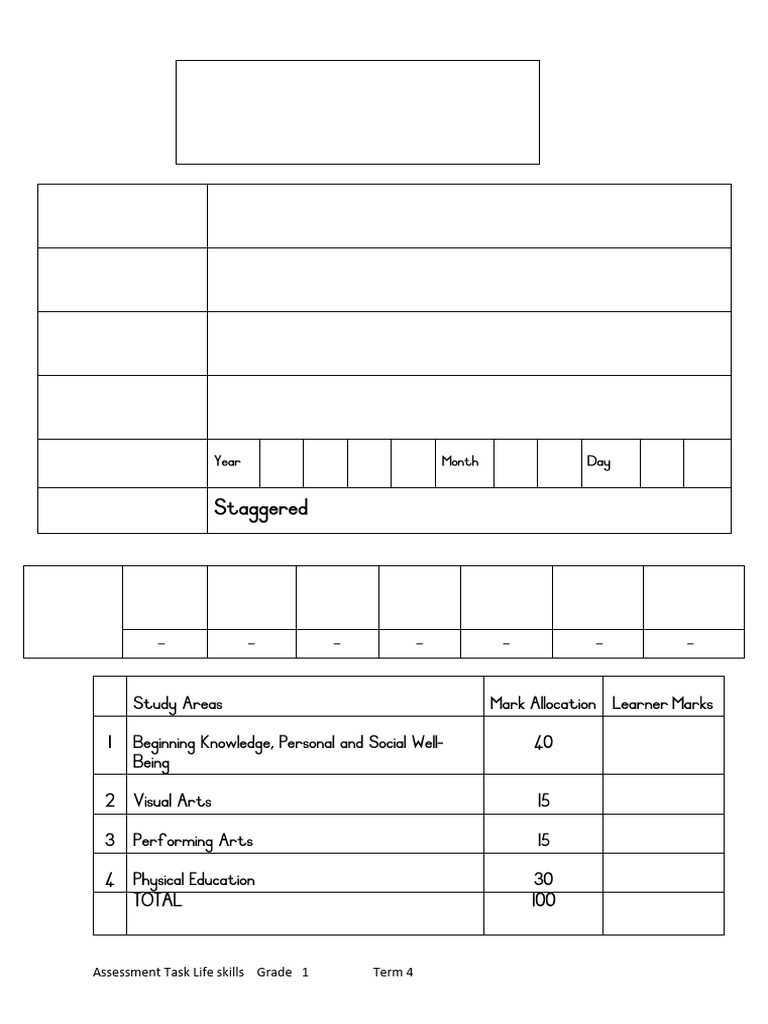 Life Skills Grade 1 Term 4 English Assessment Task 2024 | PDF