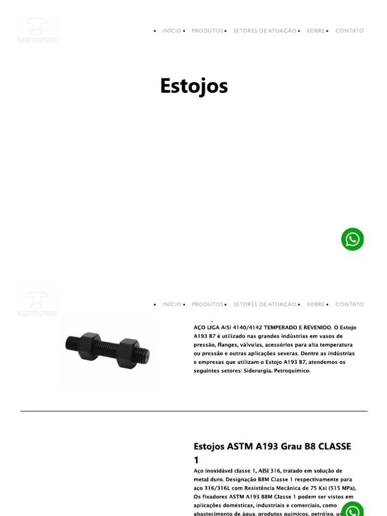 Catálogo Estojos Astm A 193 Grau b8m | PDF