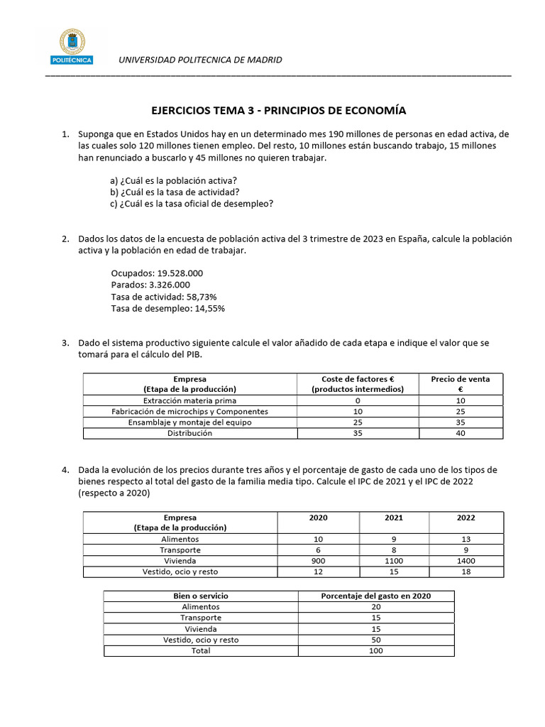 Ejercicios de Economía: Población y PIB | PDF | Producto Interno Bruto ...