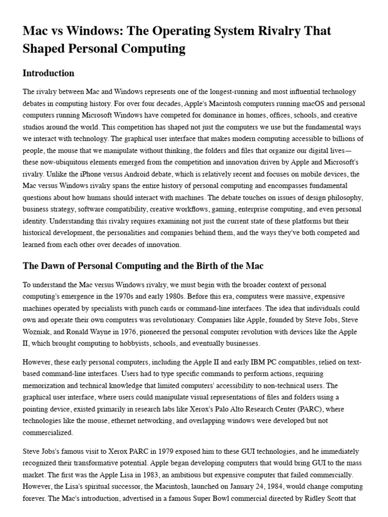 Mac vs Windows: A Tech Rivalry Explained | PDF | Mac Os | Graphical ...