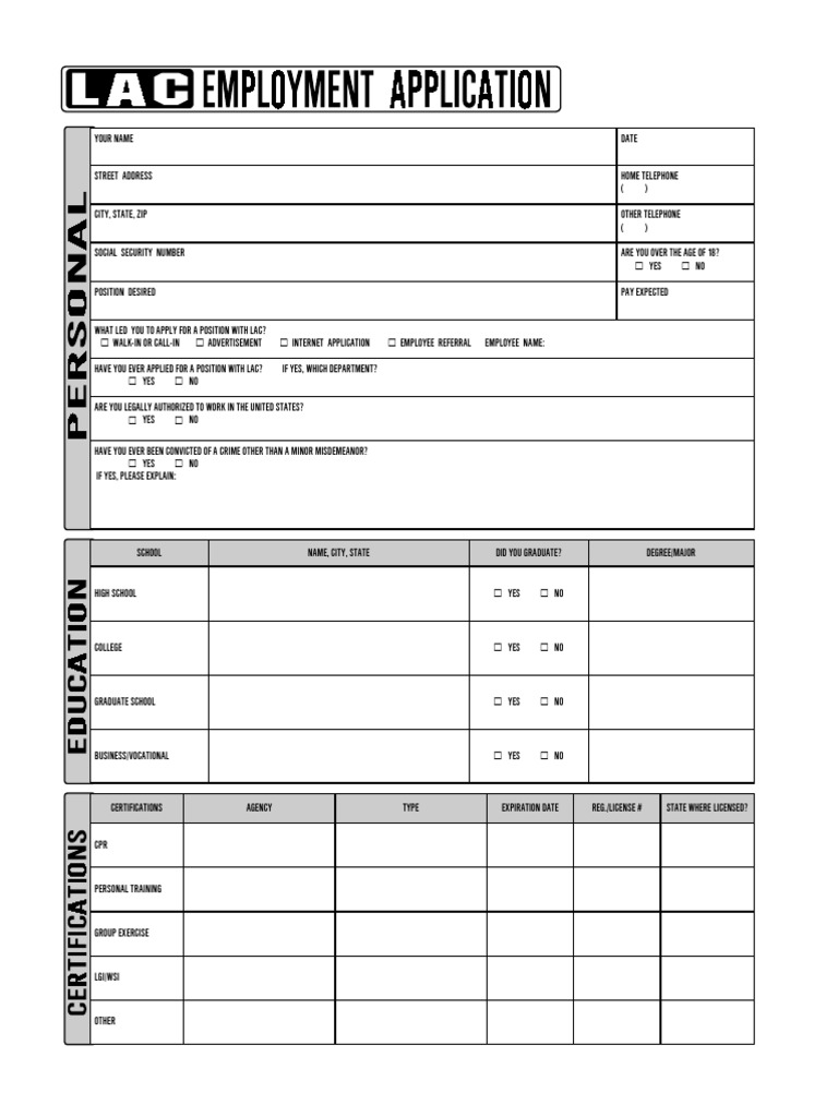 Employment Application for LAC | PDF | Employment | Justice