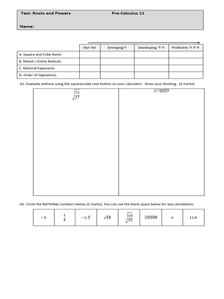Test Root and Powers Retest | PDF | Square Root | Arithmetic