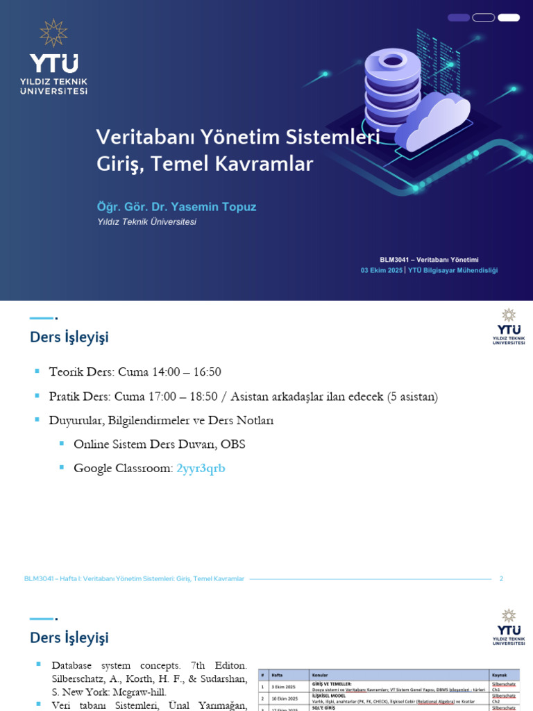 Ders I - VeritabanÄ YoÌ Netim Sistemleri GirisÌ, Temel Kavramlar | PDF