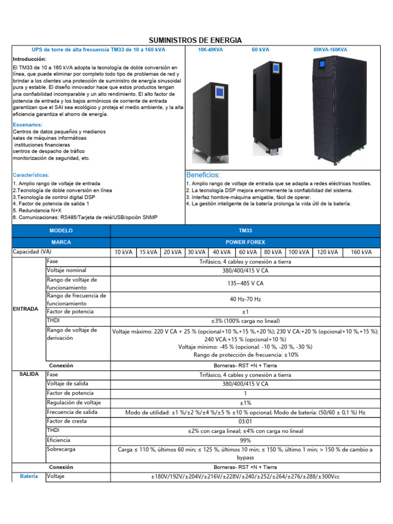 UPS Trifásico TM33: 10-160 kVA | PDF | Corriente alterna | Fuente de ...