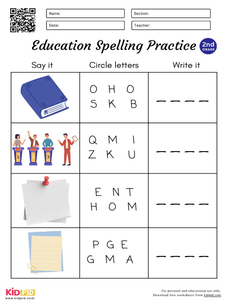2nd Grade Spelling Practice Worksheet | PDF
