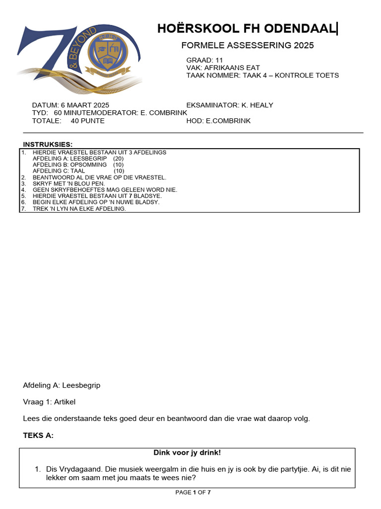 GR 11 Toets 2025 | PDF