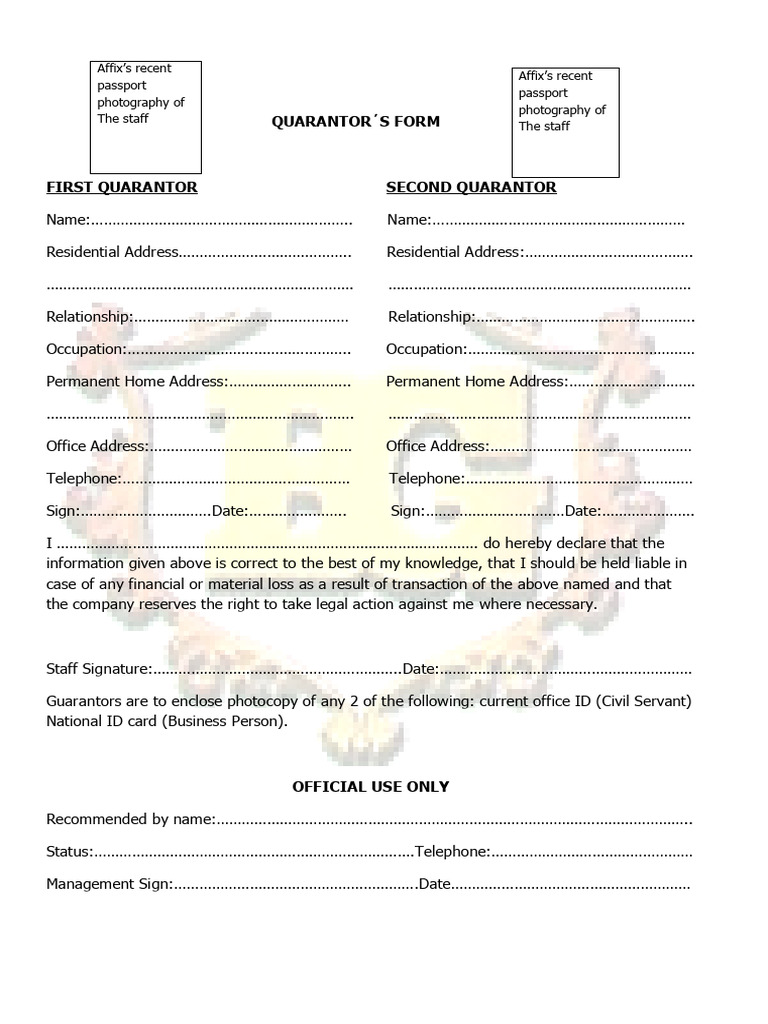 Quarantor's Form 2 | PDF