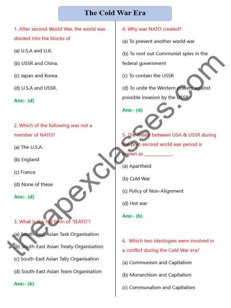 Cold War Quiz: Key Events & Alliances | PDF | Cold War | Soviet Union