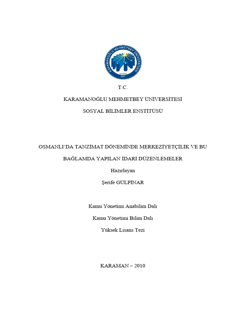 Osmanlı'Da Tanzimat Döneminde Merkeziyetçilik | PDF