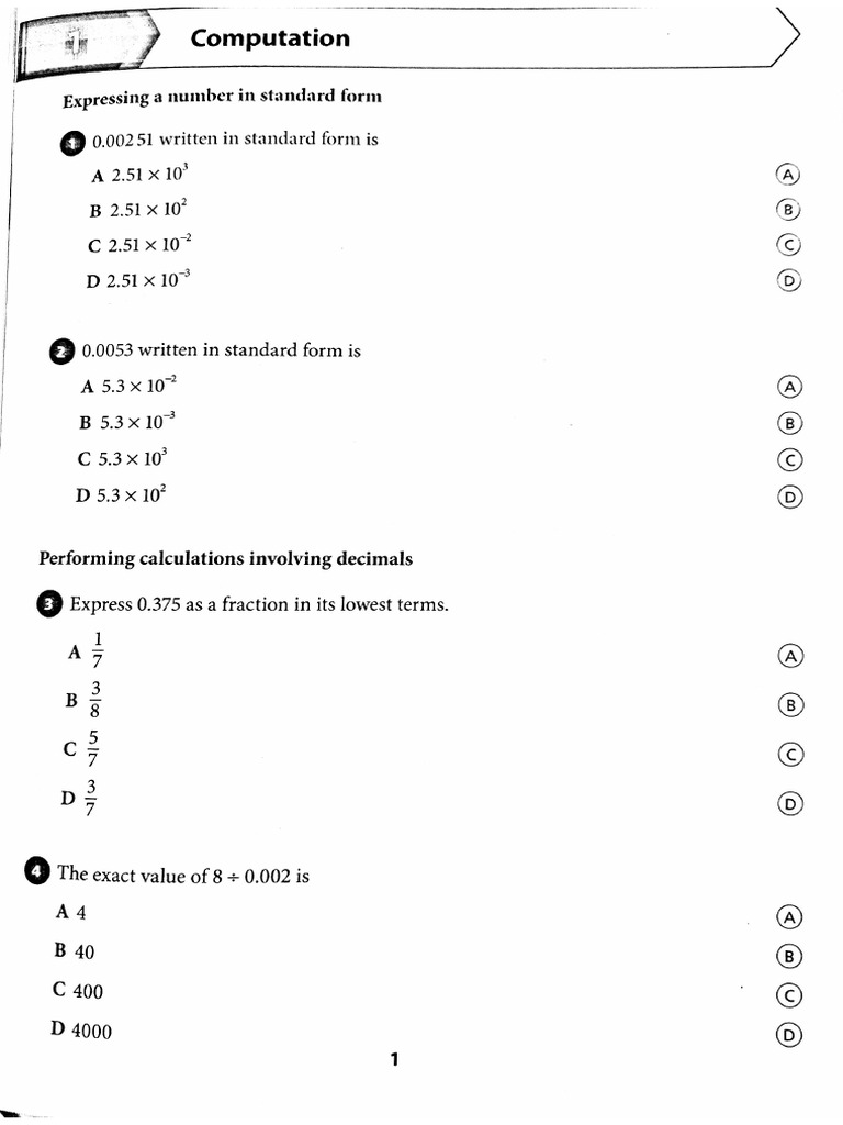 Chapter 1 - Computation Multiple Choice Worksheet | PDF
