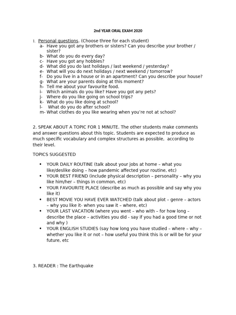 2nd Year Oral Exam Questions 2020 | PDF