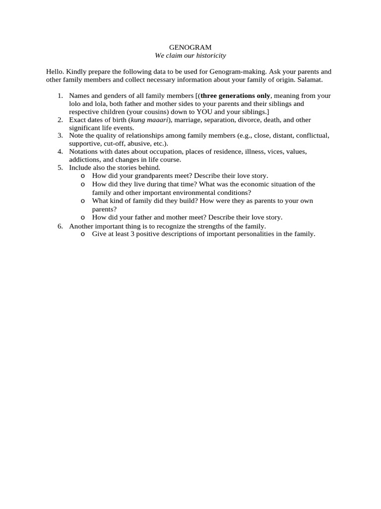 Genogram Data Collection Guide | PDF