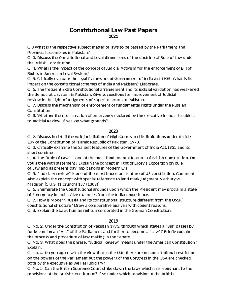 Constitutional Law Past Papers | PDF | Constitution | Parliament