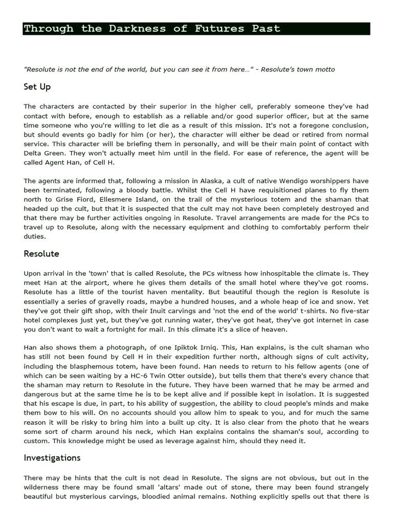 Delta Green: Resolute Cult Investigation | PDF