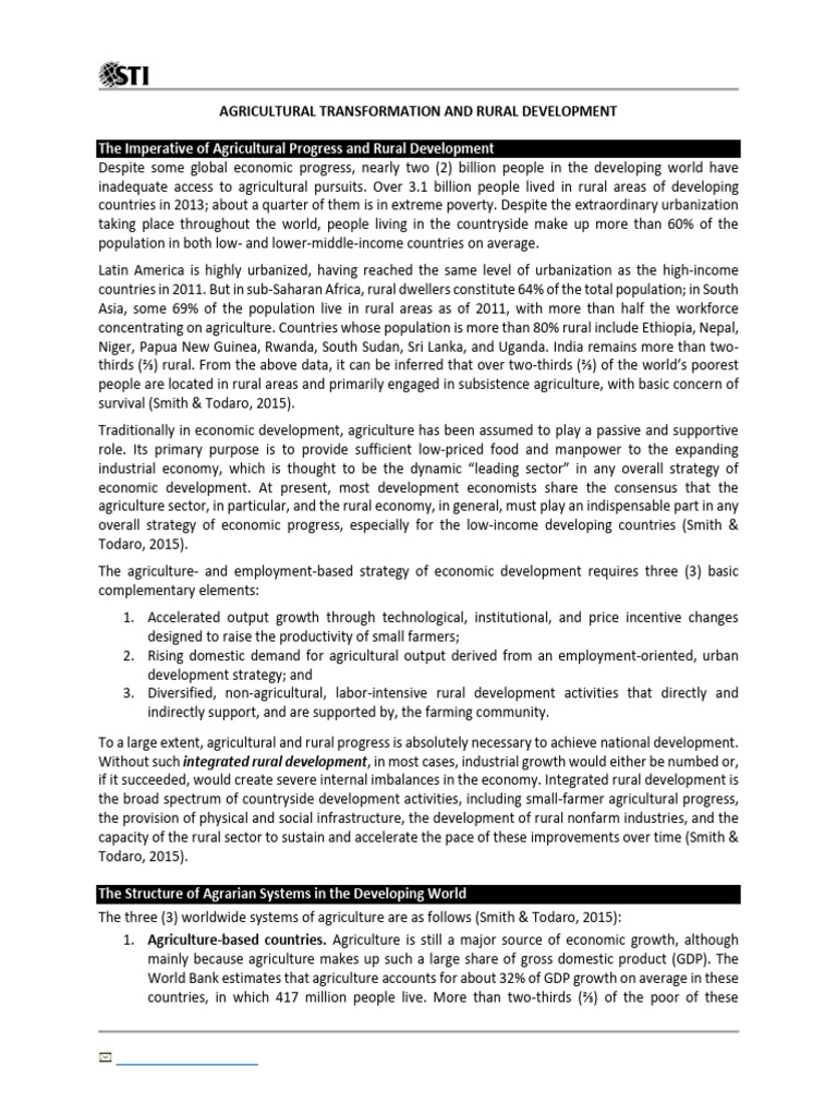 Agricultural Transformation & Rural Development | PDF | Agriculture ...