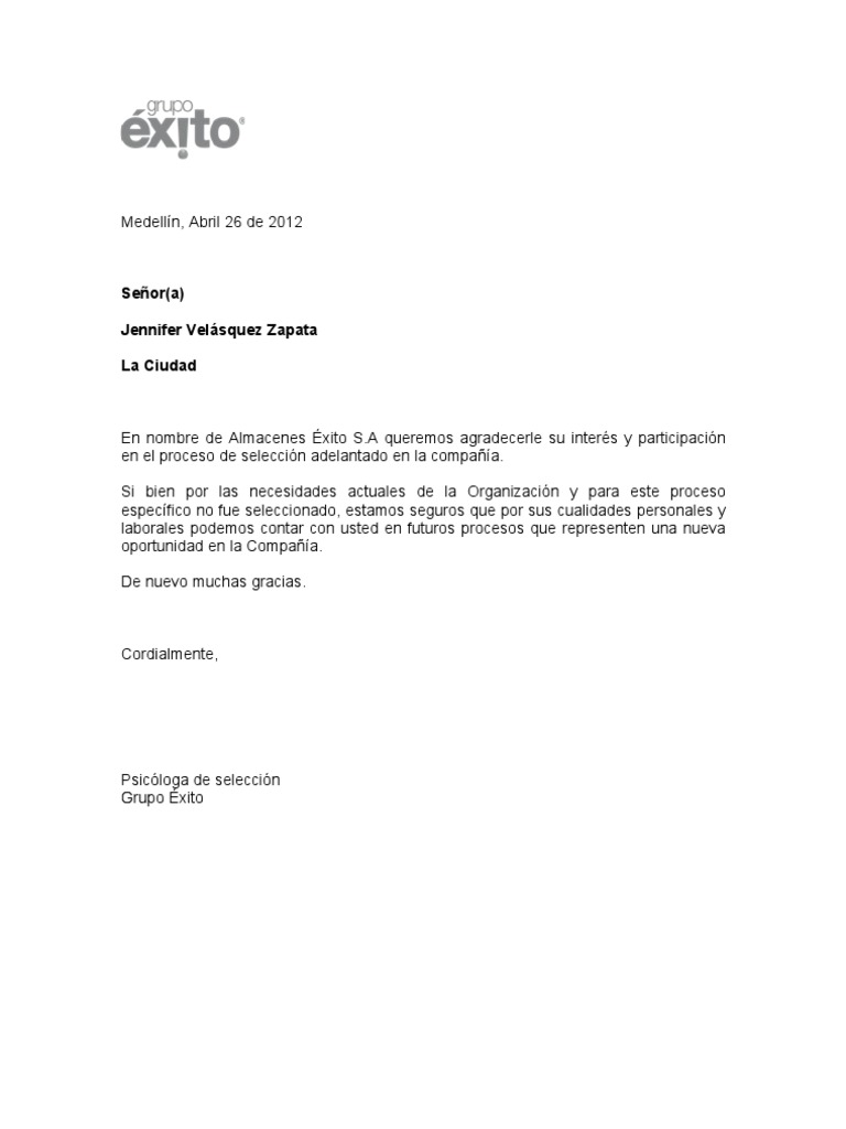 Carta de Agradecimiento