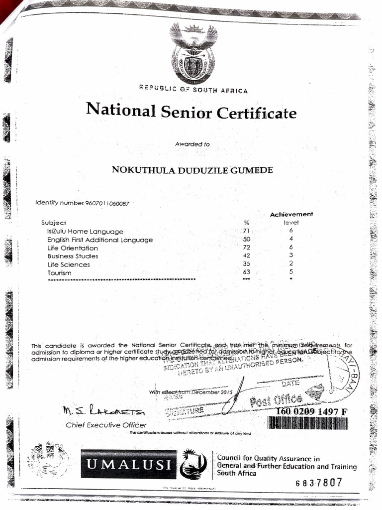National Senior Certificate Details | PDF