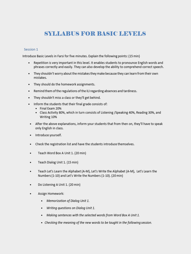 Basic English Level Syllabus Overview | PDF | Learning | Human ...