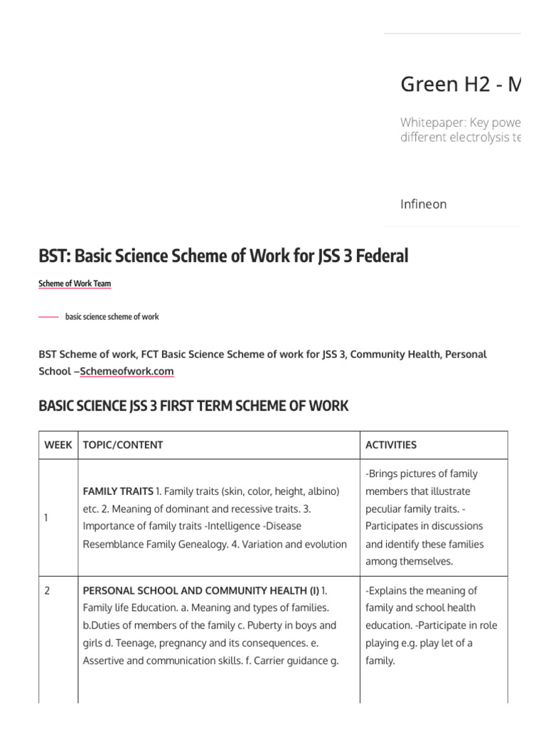 BST - Basic Science Scheme of Work For JSS 3 Federal | PDF | Chemical ...