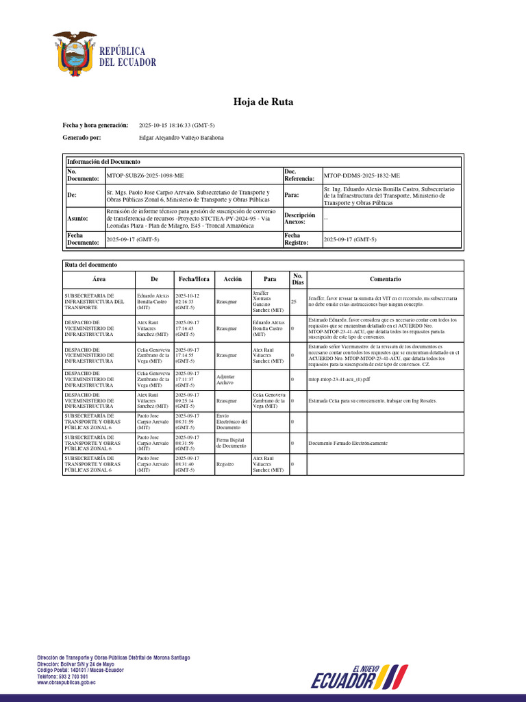 Hoja - de - Ruta - MTOP SUBZ6 2025 1098 ME | PDF