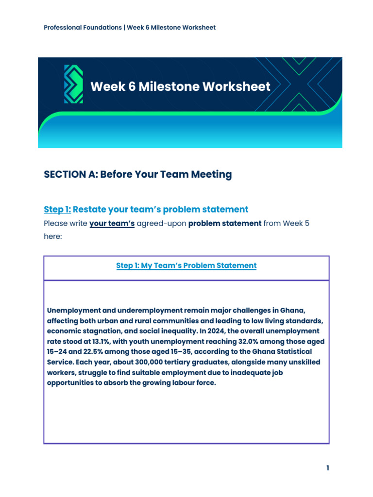 Copy of Week 6 Milestone Worksheet - Professional Foundations | PDF ...