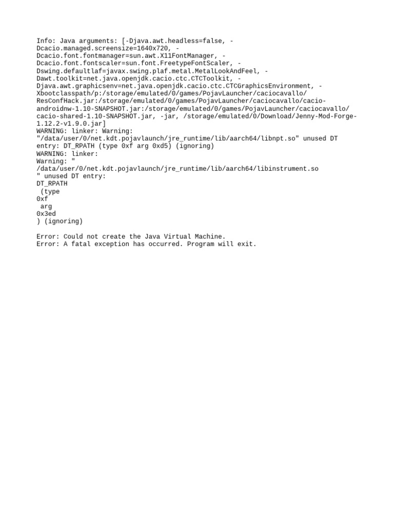 Java VM Error and Configuration Details | PDF