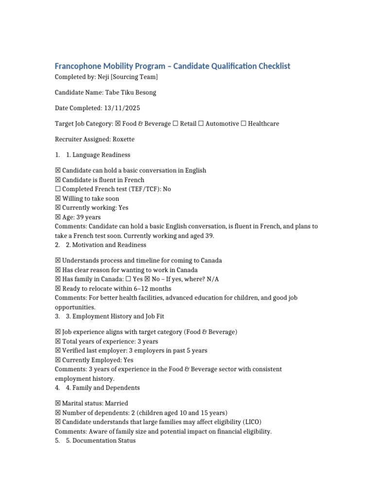 Francophone Mobility Program Checklist | PDF
