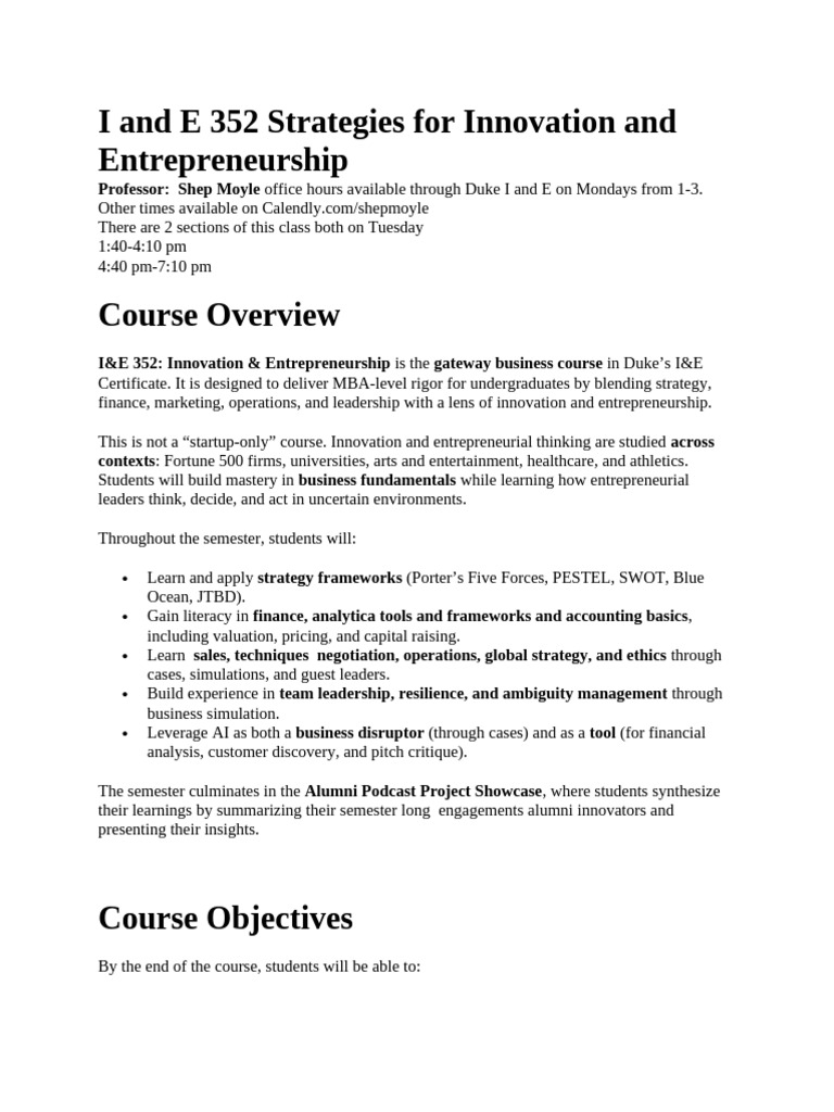 Innovation & Entrepreneurship Course Overview | PDF | Venture Capital ...