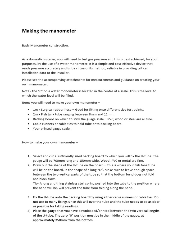 How to Build a Water Manometer | PDF