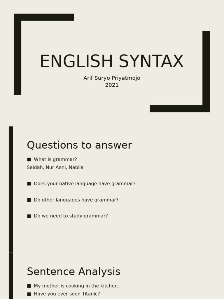 English Syntax - Week 1 | PDF