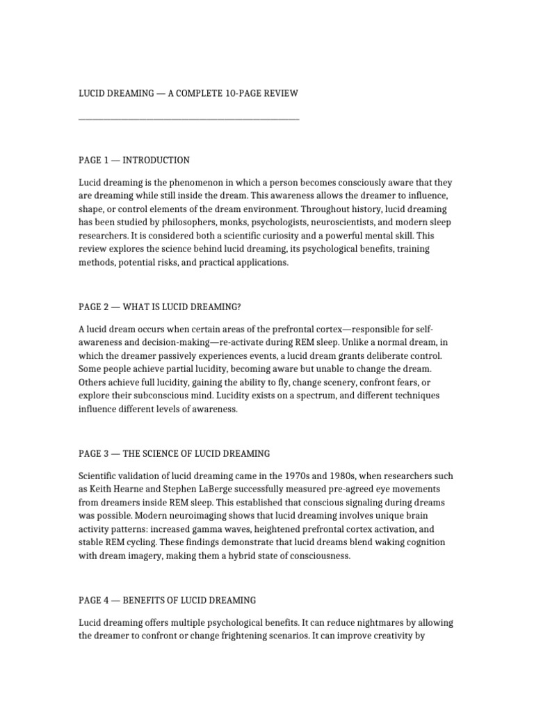 Lucid Dreaming: Techniques & Benefits | PDF | Lucid Dream | Dream