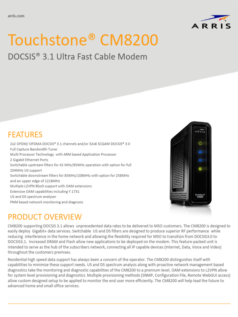 ARRIS CM8200 DOCSIS 3.1 Cable Modem | PDF | Computer Network ...