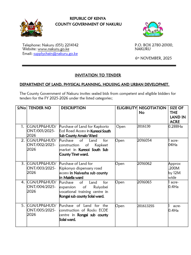 Purchase of Land For The Construction of Rocks Ecde Centre in Rongai ...