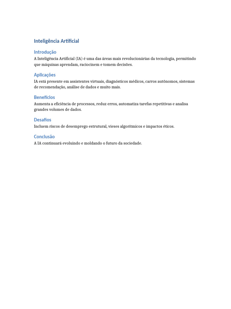 Impactos e Desafios da Inteligência Artificial | PDF