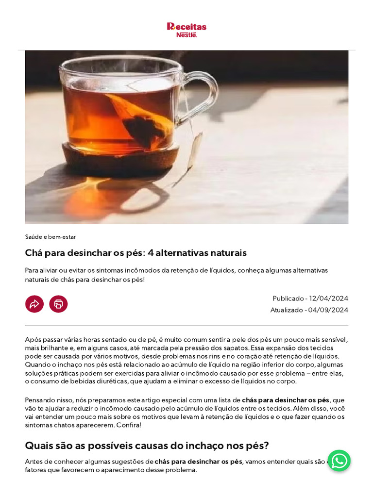Chá para desinchar os pés_ 4 alternativas naturais | PDF | Edema ...