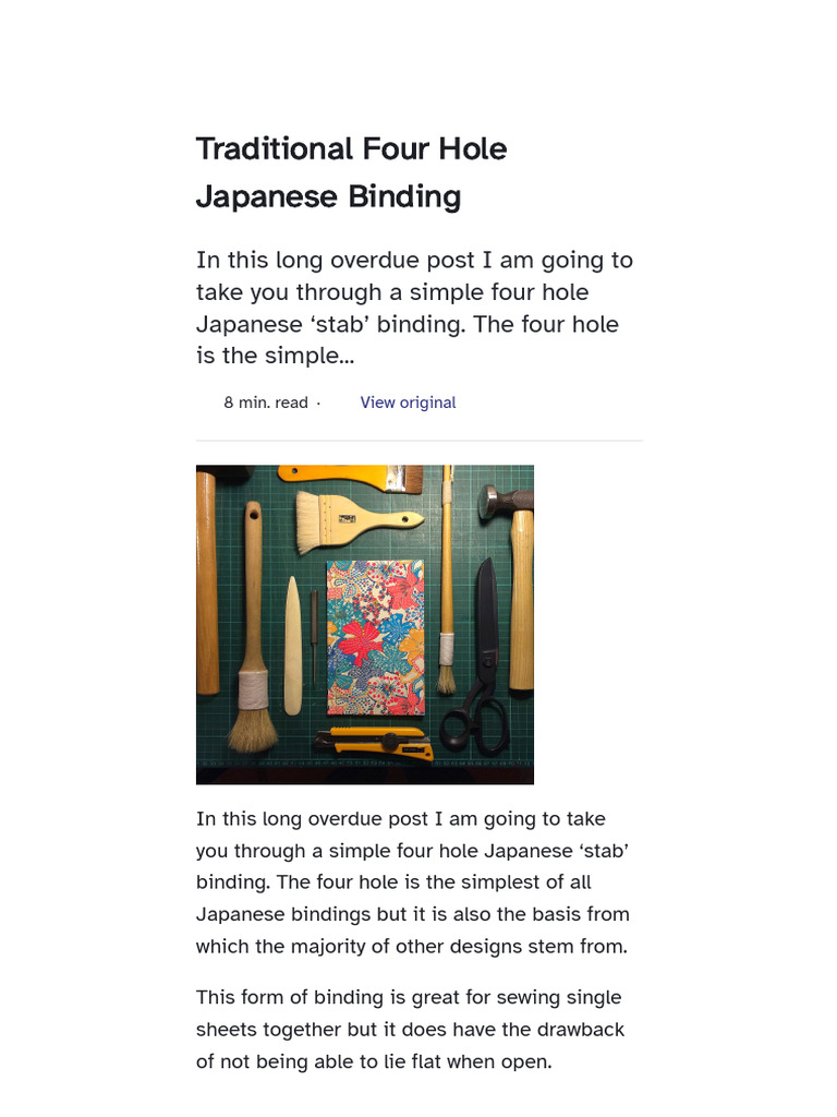 Four-Hole Japanese Stab Binding Guide | PDF | Bookbinding | Surgical Suture