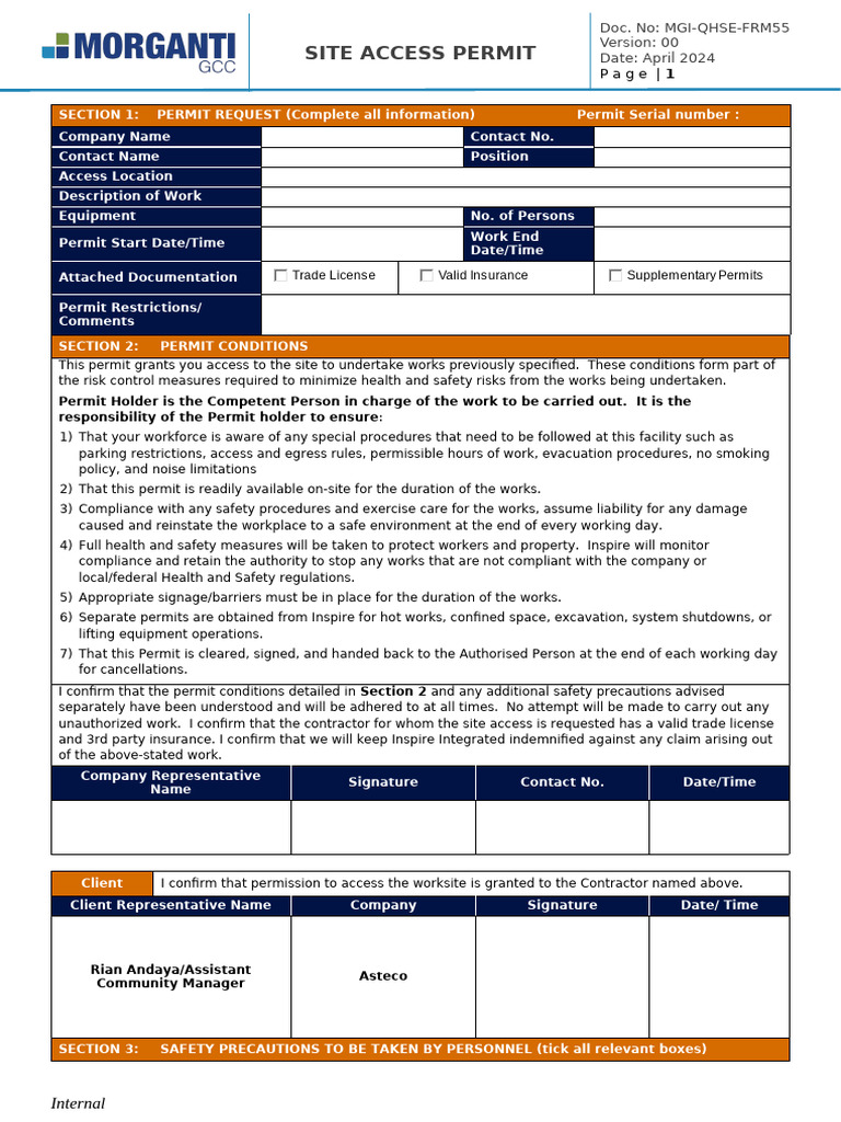 Site Access Permit Guidelines 2024 | PDF | Occupational Safety And ...