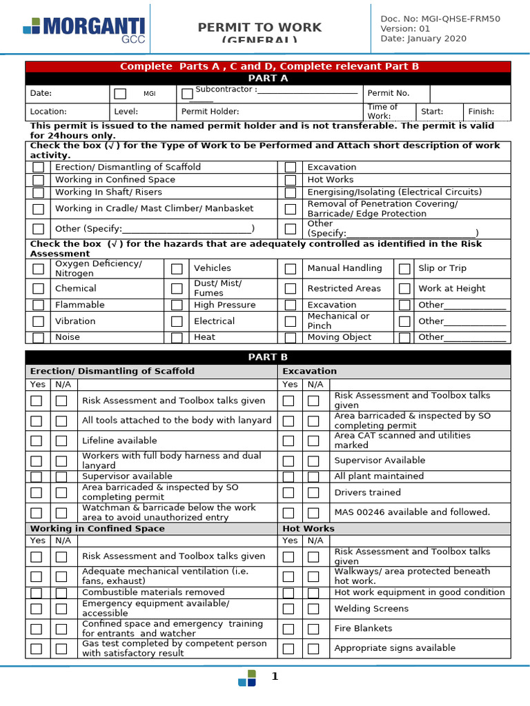 Hot Work Permit (PTW) Mgi-Qhse-Frm-50 - Pxlhwp-012 | PDF | Occupational ...