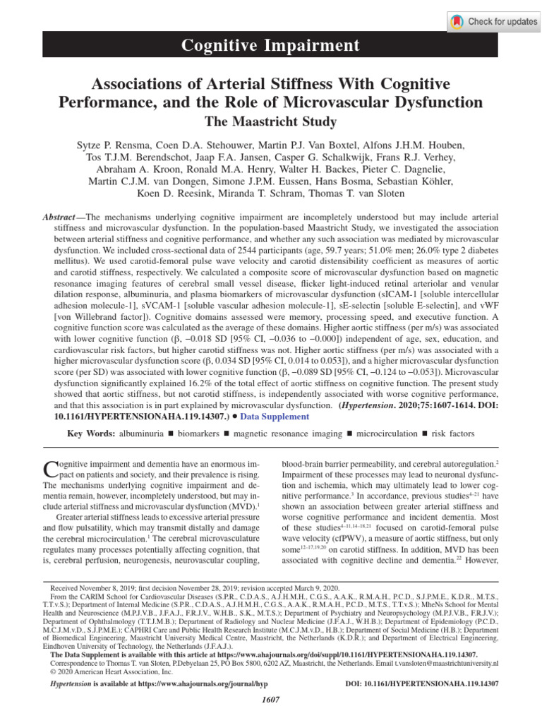 Arterial Stiffness With Cognitive | PDF | Cardiovascular System ...