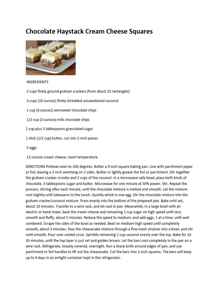 Cream Cheese Chocolate Haystack Bars | PDF