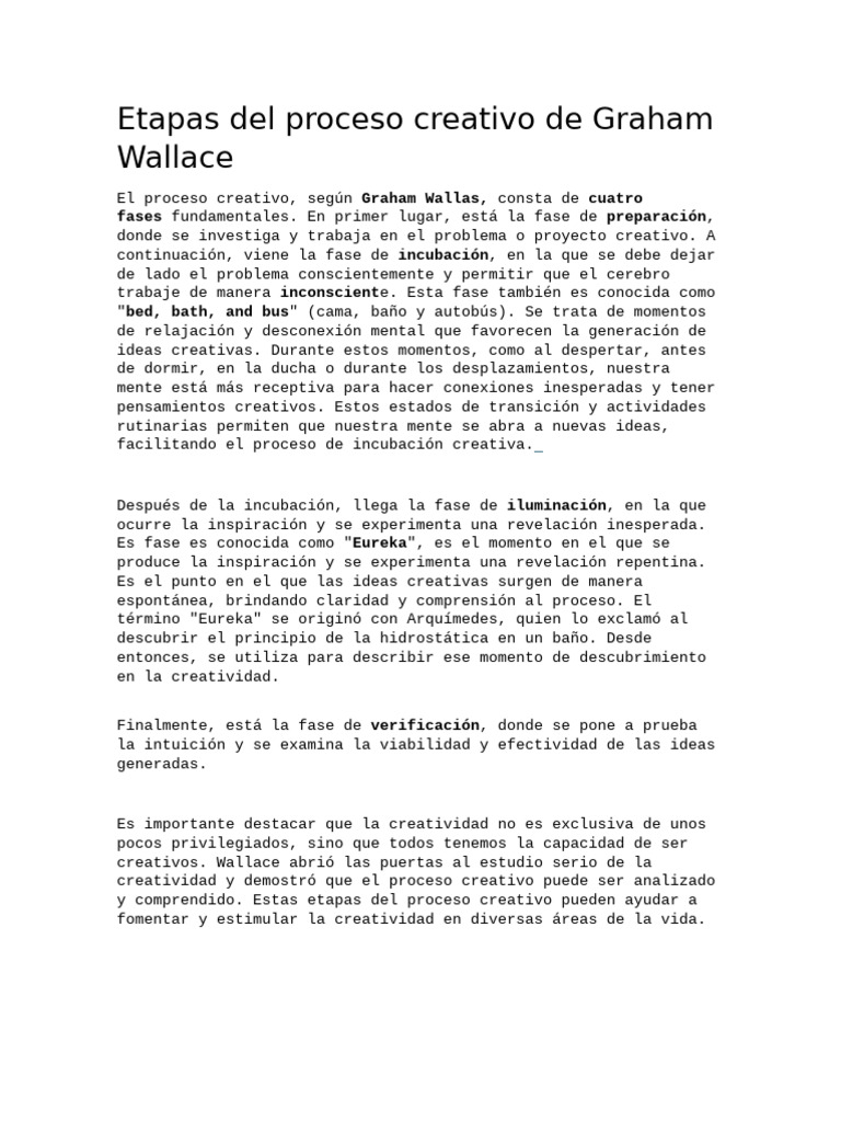 Etapas del proceso creativo de Wallace | PDF