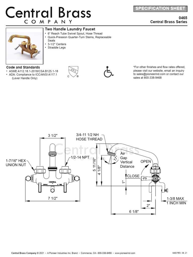 Central Laundry Faucet Manual 0465 - S - 2 | PDF | Tap (Valve) | Machining