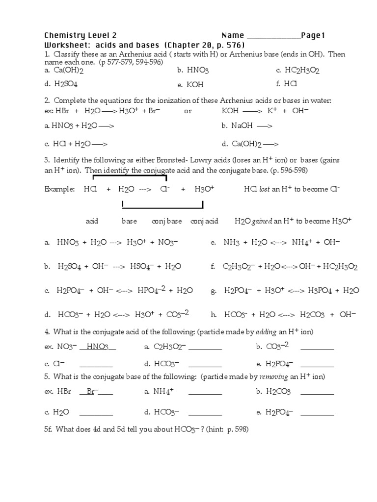 Acidbase L20  PDF  Acid  Ph Regarding Acid And Base Worksheet Answers