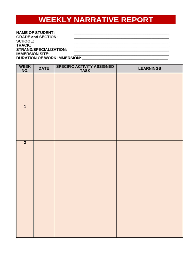 Weekly Student Immersion Report | PDF