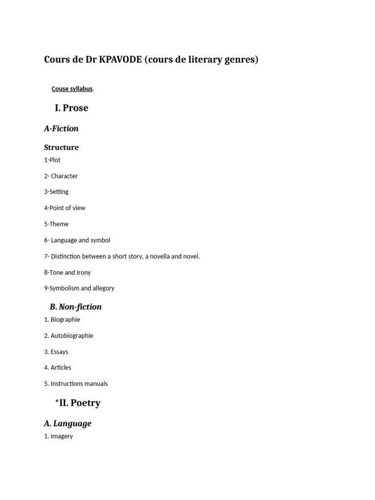 Literary Genres Course Overview | PDF | Poetry | Short Stories