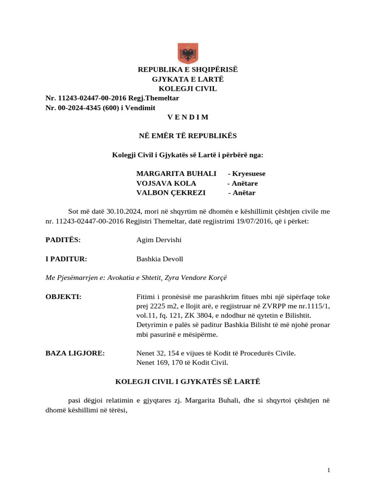 Me Pjesëmarrjen E: Avokatia e Shtetit, Zyra Vendore Korçë | PDF
